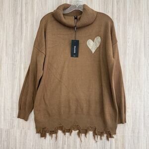 Venti6 Sweater Women One Size Pullover Cowl Neck Glitter Heart Distressed Italy